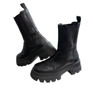 Thursday Boot Co. Reign Black Leather Lug Sole Boots Chunky Chelsea $168 Sz 7.5